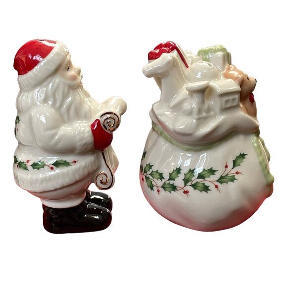 Lenox Holiday Christmas Salt & Pepper Shakers Santa & Toy Bag Checking It Twice - Picture 7 of 11